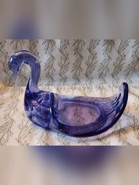Vintage Blue Acrylic Lucite Swan Guest Towel Holder/Dish